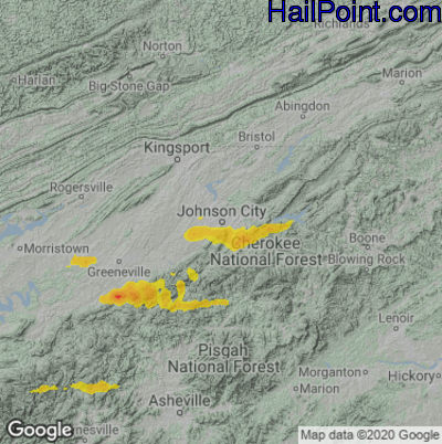 Hail Map for Johnson City, TN Region on April 7, 2022