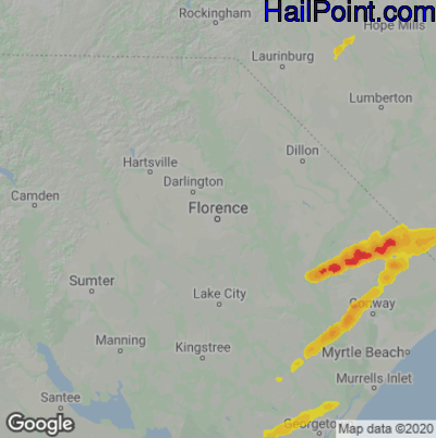 Hail Map for Florence, SC Region on April 7, 2022