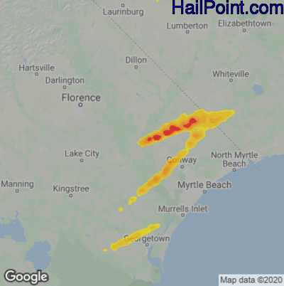 Hail Map for Myrtle Beach, SC Region on April 7, 2022