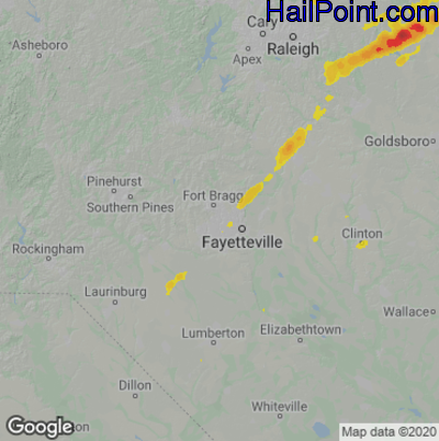 Hail Map for Fayetteville, NC Region on April 7, 2022