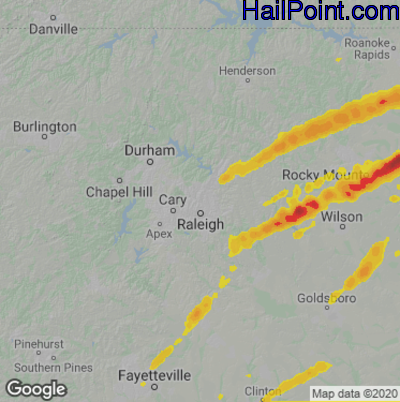 Hail Map for Raleigh, NC Region on April 7, 2022 