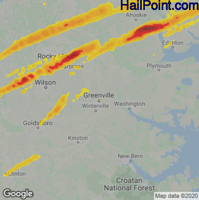 Hail Map for Greenville, NC Region on April 7, 2022