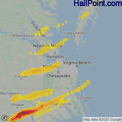 Hail Map for Norfolk, VA Region on April 7, 2022