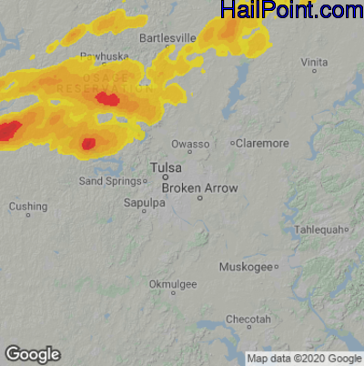Hail Map for Tulsa, OK Region on April 11, 2022