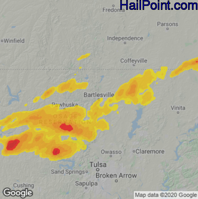 Hail Map for Bartlesville, OK Region on April 11, 2022