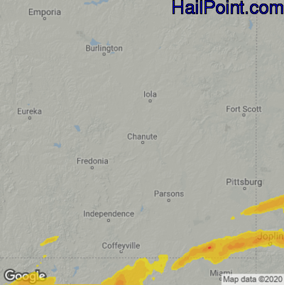 Hail Map for Chanute, KS Region on April 11, 2022