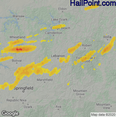 Hail Map for Lebanon, MO Region on April 11, 2022