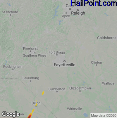 Hail Map for Fayetteville, NC Region on April 11, 2022