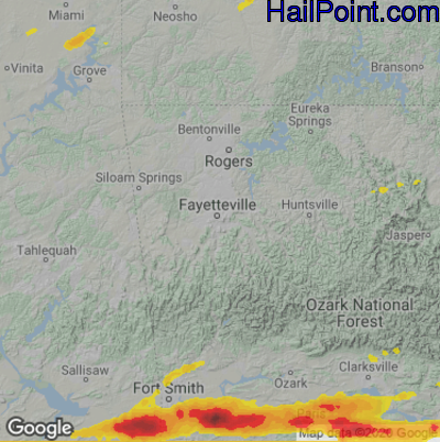Hail Map for Fayetteville, AR Region on April 11, 2022