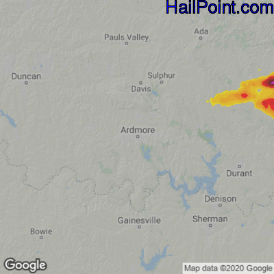 Hail Map for Ardmore, OK Region on April 11, 2022 