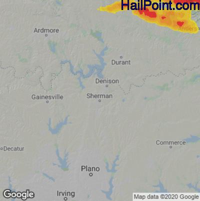 Hail Map for Sherman, TX Region on April 11, 2022