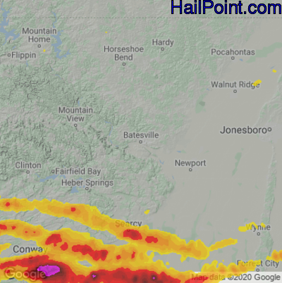 Hail Map for Batestville, AR Region on April 12, 2022