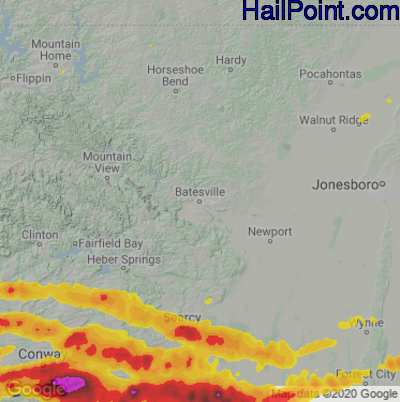 Hail Map for Batestville, AR Region on April 12, 2022 