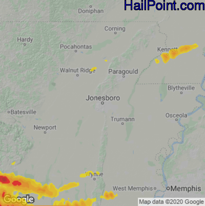 Hail Map for Jonesboro, AR Region on April 12, 2022