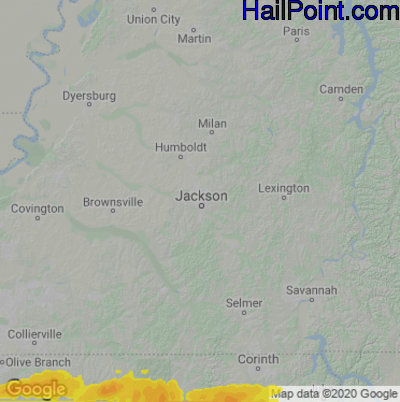 Hail Map for Jackson, TN Region on April 12, 2022