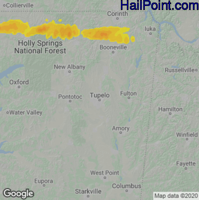 Hail Map for Tupelo, MS Region on April 12, 2022