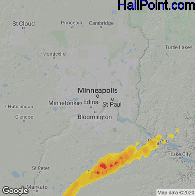 Hail Map for Minneapolis, MN Region on April 12, 2022