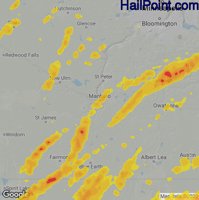 Hail Map for Mankato, MN Region on April 12, 2022 