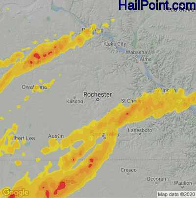 Hail Map for Rochester, MN Region on April 12, 2022