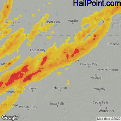 Hail Map for Mason City, IA Region on April 12, 2022