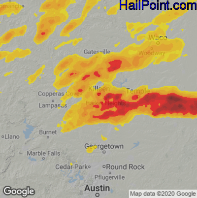 Hail Map for Killeen, TX Region on April 12, 2022 