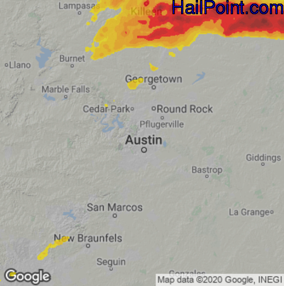 Hail Map for Austin, TX Region on April 12, 2022