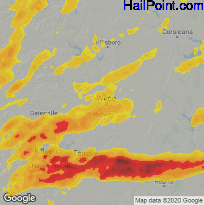 Hail Map for Waco, TX Region on April 12, 2022