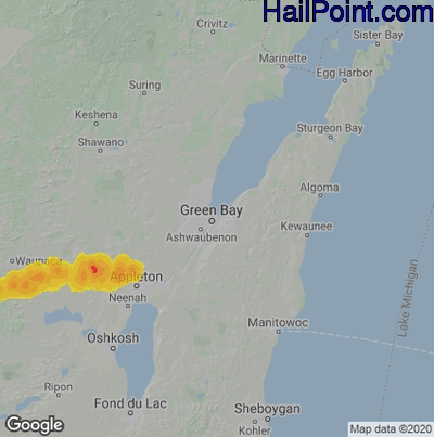 Hail Map for Green Bay, WI Region on April 12, 2022