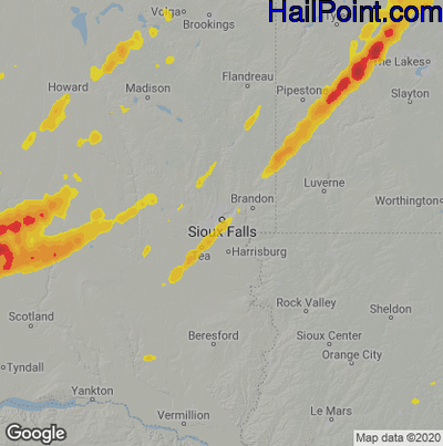 Hail Map for Sioux Falls, SD Region on April 12, 2022
