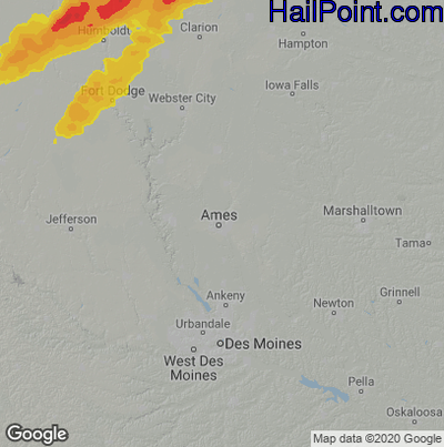 Hail Map for Ames, IA Region on April 12, 2022