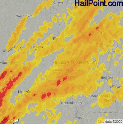 Hail Map for Omaha, NE Region on April 12, 2022