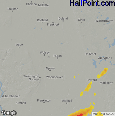 Hail Map for Huron, SD Region on April 12, 2022