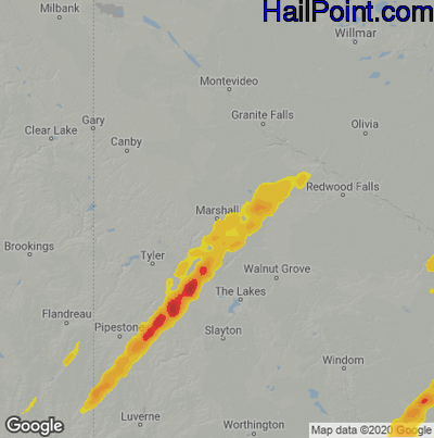 Hail Map for Marshall, MN Region on April 12, 2022