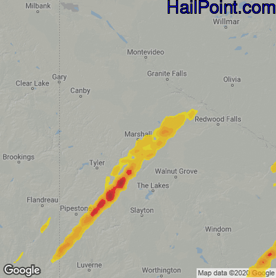 Hail Map for Marshall, SD Region on April 12, 2022