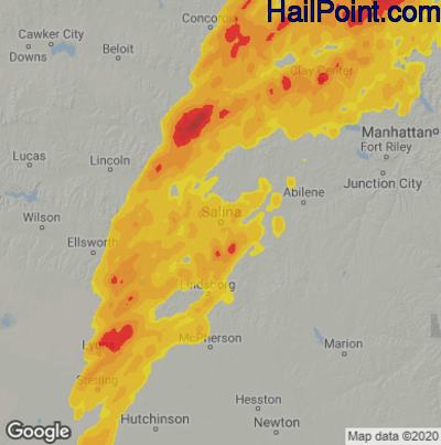 Hail Map for Salina, KS Region on April 13, 2022