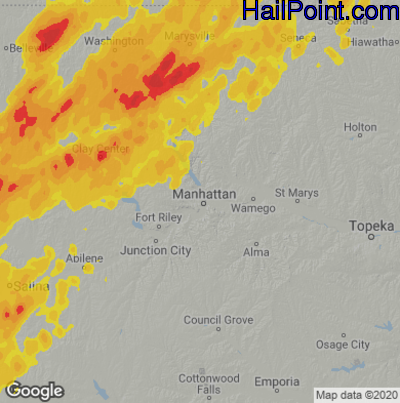 Hail Map for Mahhattan, KS Region on April 13, 2022
