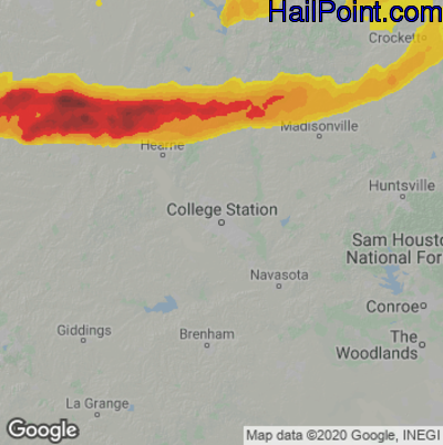 Hail Map for College Station, TX Region on April 13, 2022