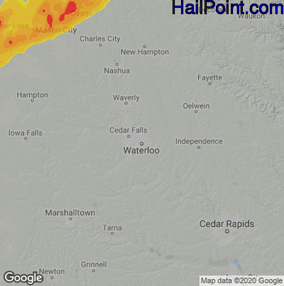 Hail Map for Waterloo, IA Region on April 13, 2022 