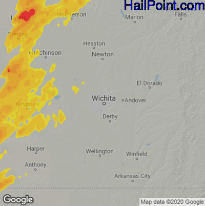 Hail Map for Wichita, KS Region on April 13, 2022