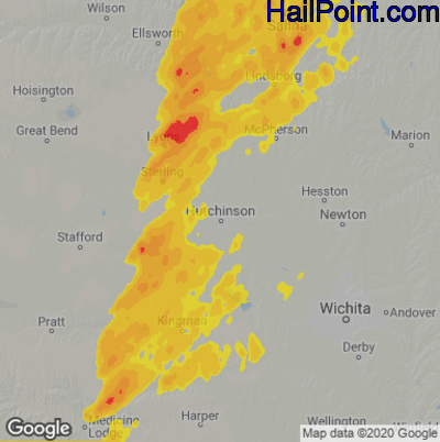 Hail Map for Hutchinson, KS Region on April 13, 2022