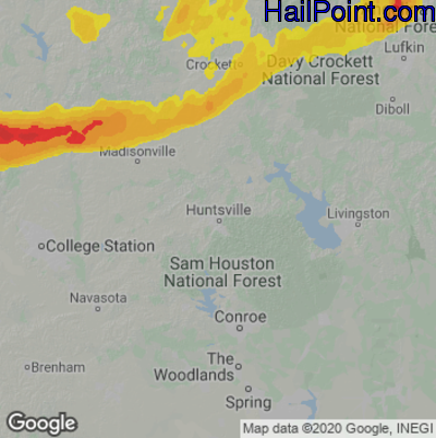Hail Map for Huntsville, TX Region on April 13, 2022