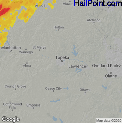 Hail Map for Topeka, KS Region on April 13, 2022