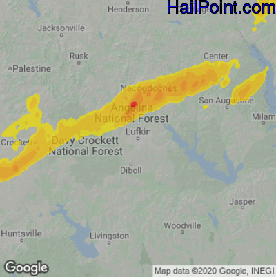 Hail Map for Lufkin, TX Region on April 13, 2022 