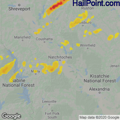 Hail Map for Nachitoches, LA Region on April 13, 2022