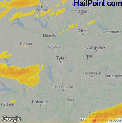 Hail Map for Tyler, TX Region on April 13, 2022