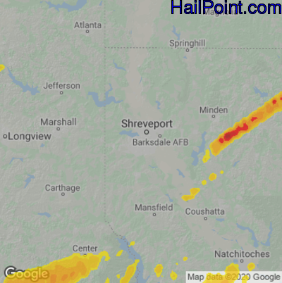 Hail Map for Shreveport, LA Region on April 13, 2022