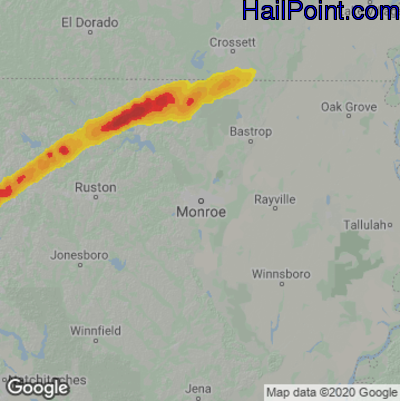 Hail Map for Monroe, LA Region on April 13, 2022 