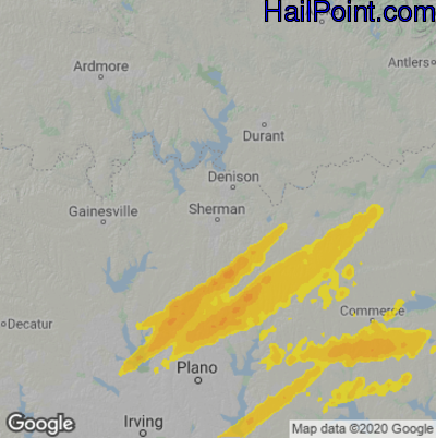 Hail Map for Sherman, TX Region on April 13, 2022 