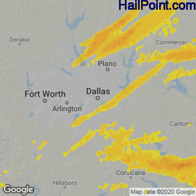 Hail Map for Dallas, TX Region on April 13, 2022 