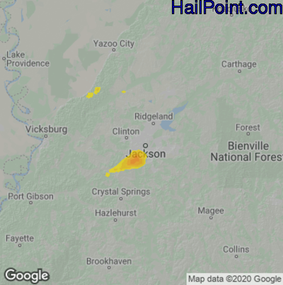 Hail Map for Jackson, MS Region on April 13, 2022